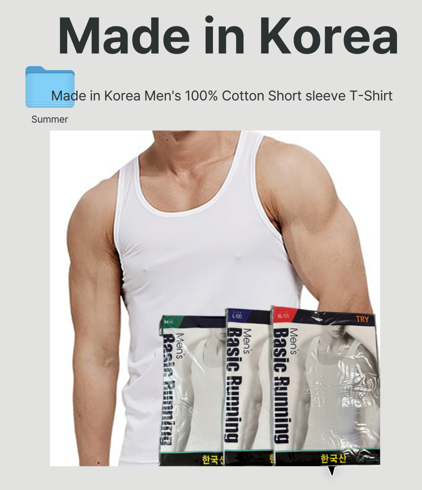 Made in Korea 3Packs Men's 100% Cotton Ribbed Tank Top A-Shirt Wife Beater Undershirts Lot