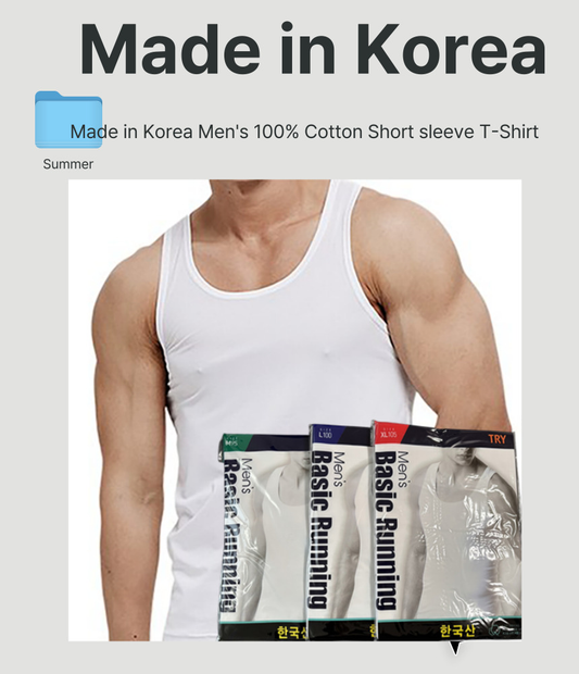 Made in Korea 3Packs Men's 100% Cotton Ribbed Tank Top A-Shirt Wife Beater Undershirts Lot
